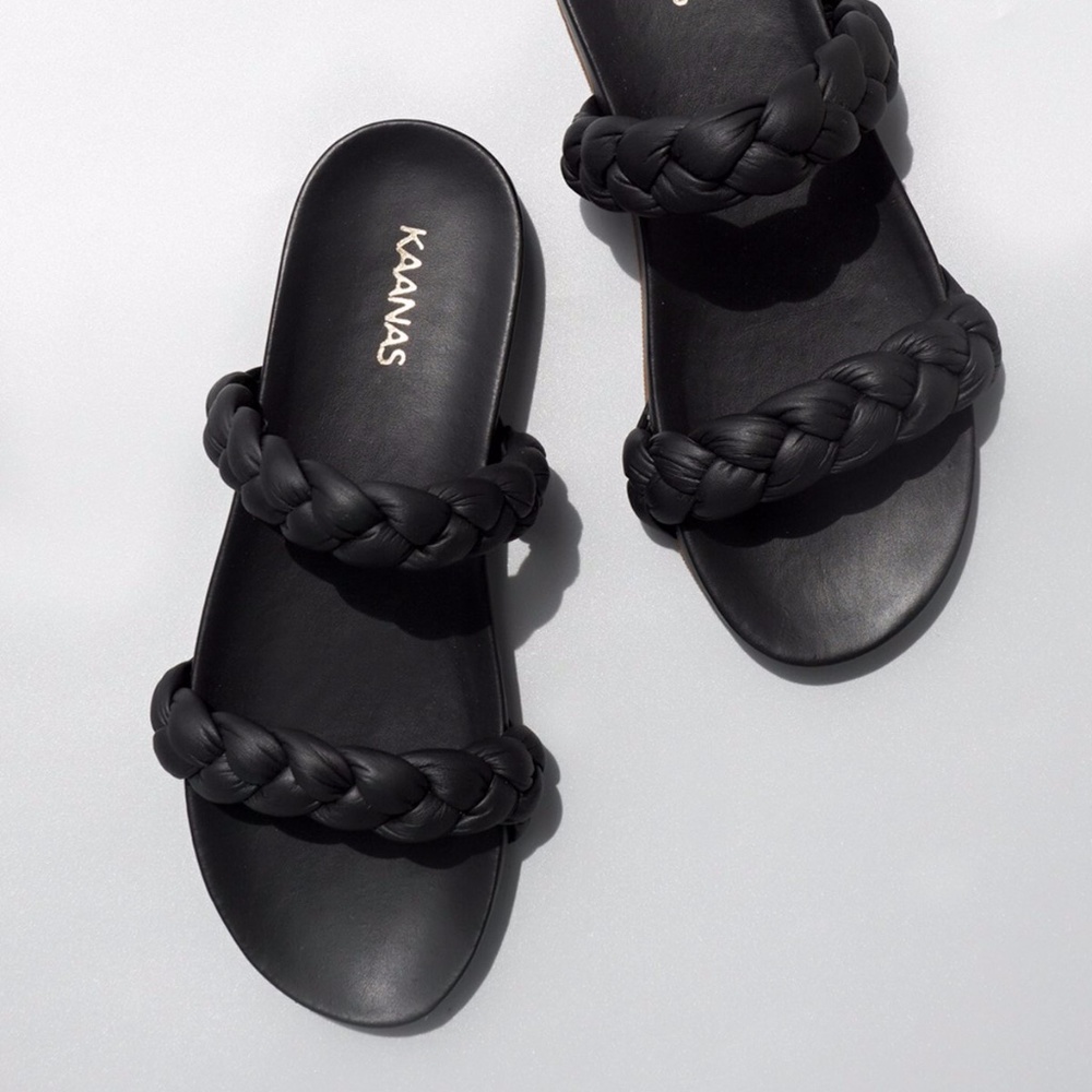Black Leather Braided Sandal